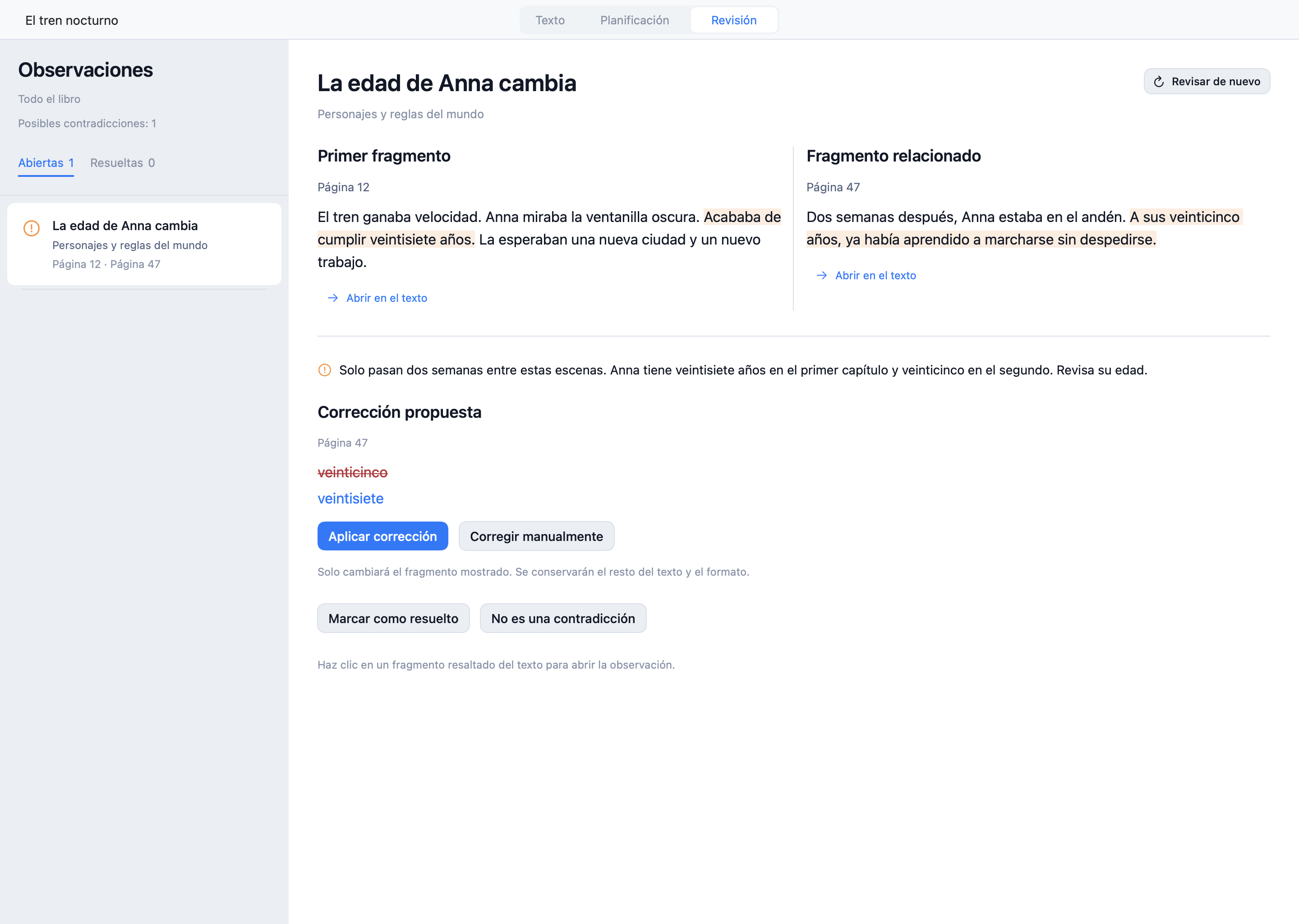 Revisión del manuscrito: observaciones con citas y enlaces a los pasajes correspondientes